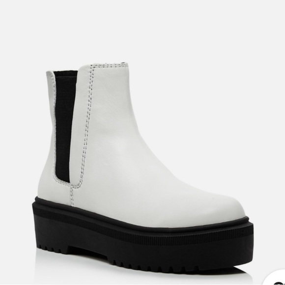Aqua White Leather Boots with Black Accents - Picture 3 of 6